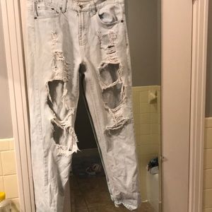 Light wash, ripped jeans